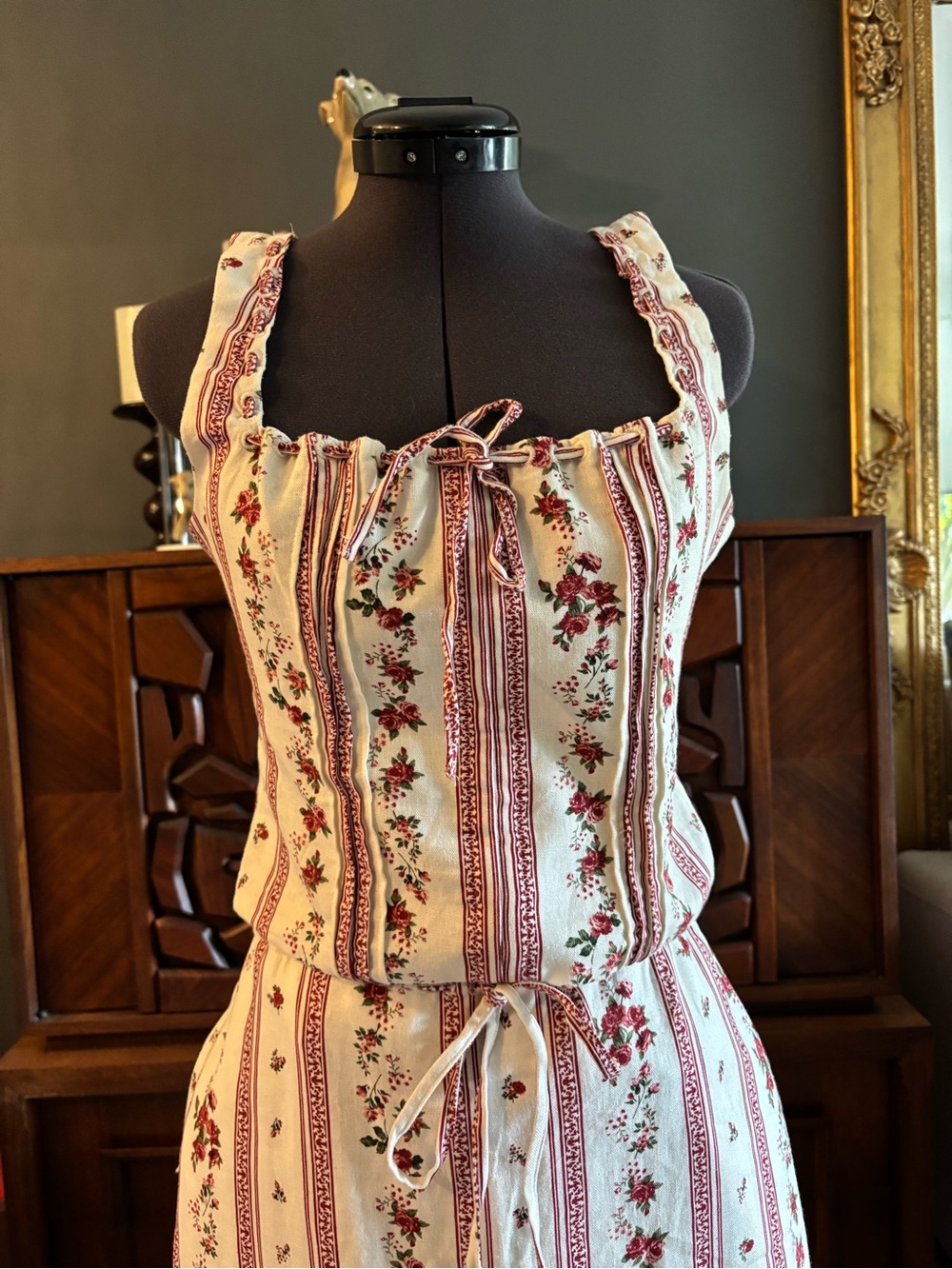 Joie top and skirt with Red Floral Stripe Print